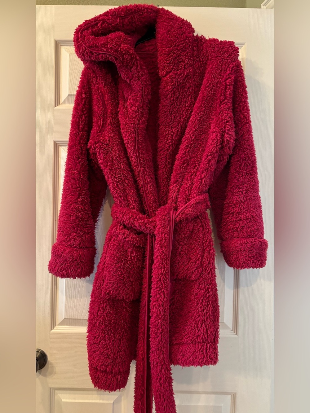 Anthropologie Plush Hooded Bathrobe in Rich Berry